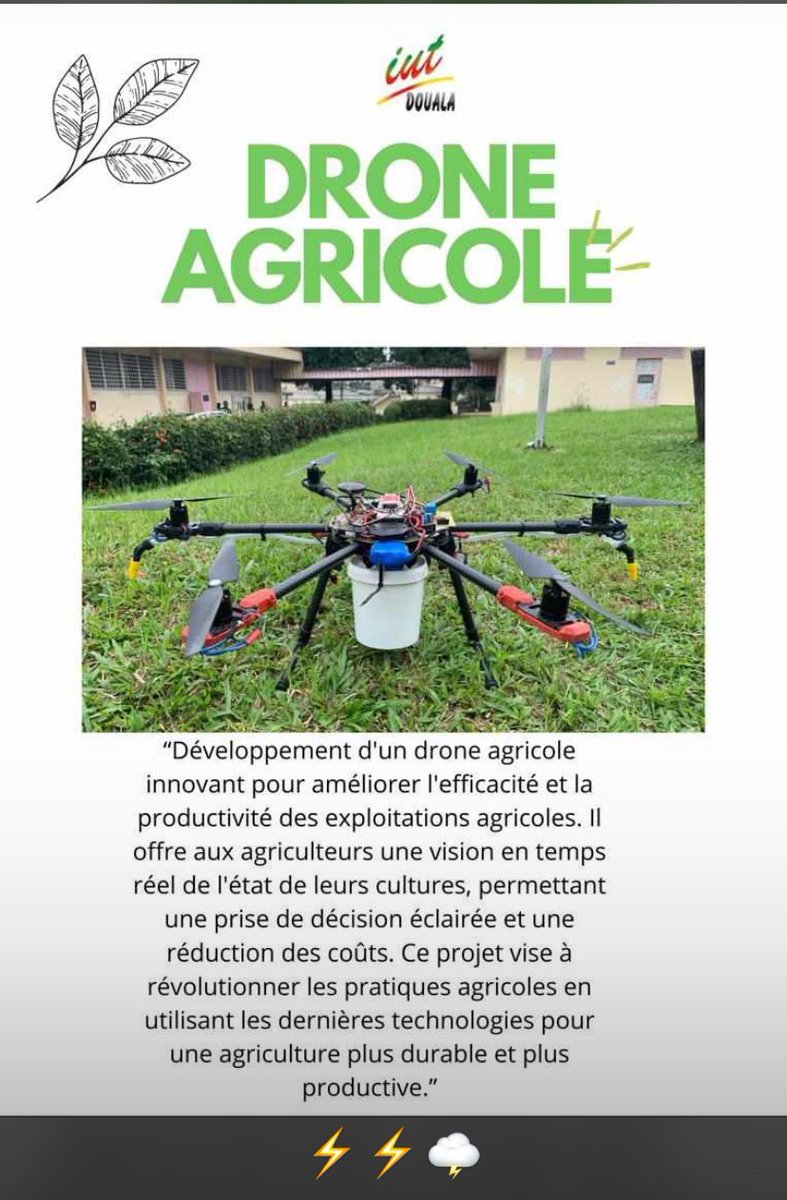 DroneSolutions_'s tweet photo. Les étudiants de l’#IUT #DOUALA sous l’encadrement de M.EVINA ANDANG conçoivent et réalisent un #drone #agricole #hexacopter Permettant d’arroser automatiquement une plantation. https://t.co/HEB1Jyl44i