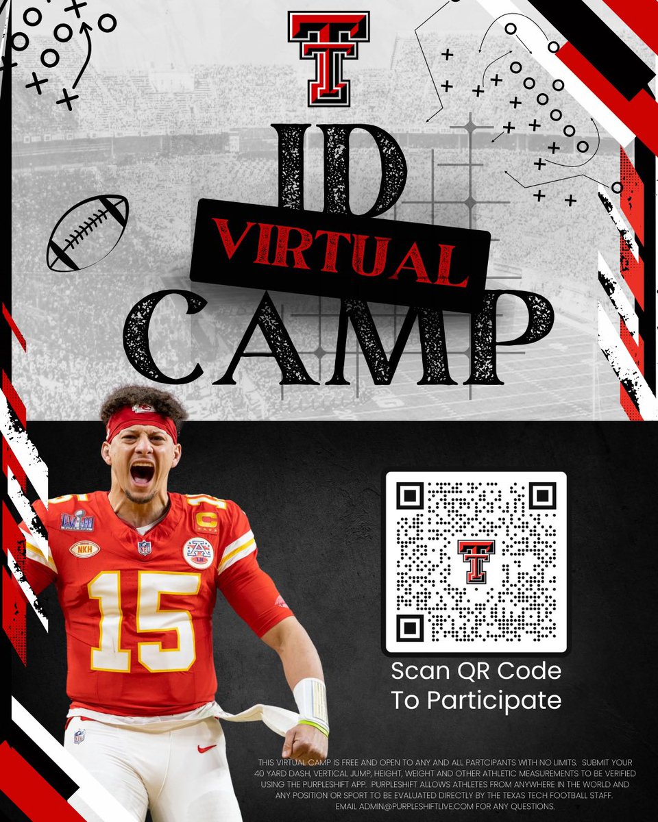 PurpleShiftLive's tweet photo. We’re seeking the next group of Red Raiders! Join us in our quest for the College Football National Championship and become part of the Red Raider family. Scan the QR code to participate in this virtual camp!
#ashiftiscoming https://t.co/KUnKltRBys
