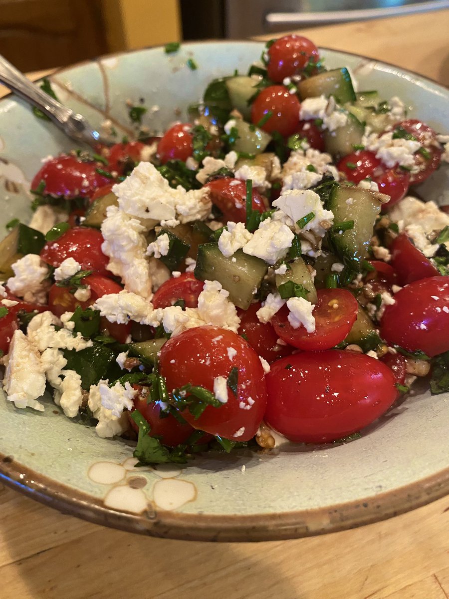 slav_metalurges's tweet photo. Tonight’s side. Cucumber and tomato salad with feta. Tomato’s and herbs for the dressing are from the garden. #yegfood https://t.co/0lVo2ApX0m