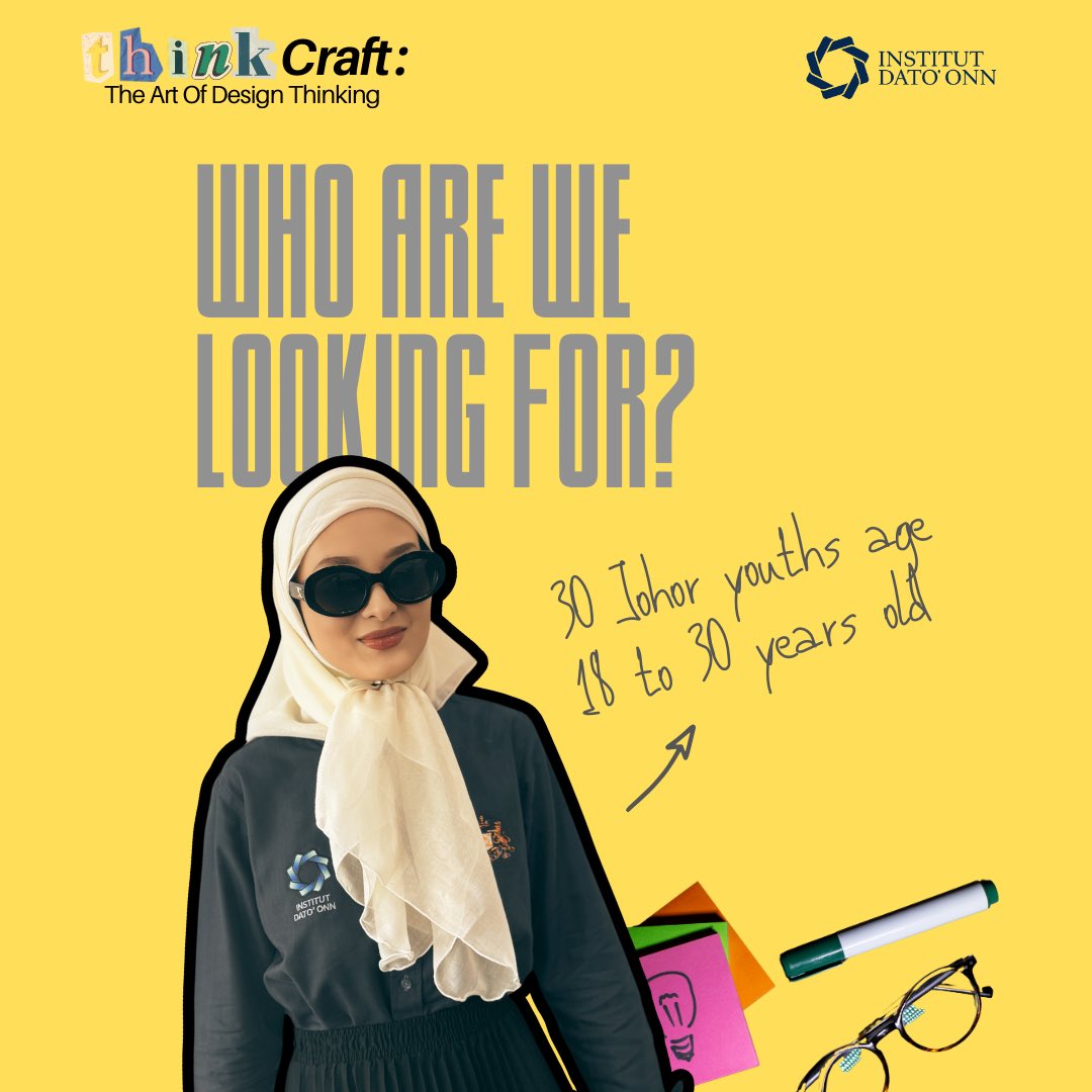 institutdatoonn's tweet photo. Think Craft: The Art of Design Thinking 

Hello Orang Muda Johor!

We’re on the lookout for passionate, creative minds from all over Johor! If you’re ready to change the world and have a blast doing it, we want YOU! https://t.co/UnkEcxF1d1