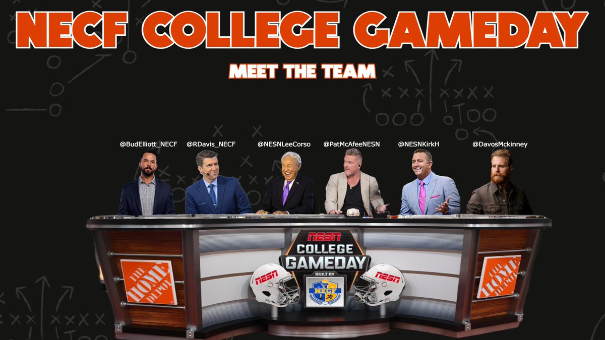 TheNESN's tweet photo. Your NECF College Gameday NESN Crew!

Each member will have their own analytics they will be diving into as the cycle unfolds. 

Be sure to give each one a follow to stay in the loop!

@BudElliott_NECF @RDavis_NECF 
@NESNLeeCorso @PatMcAfeeNESN 
@NESNKirkH @DavosMckinney https://t.co/b3KBeKMRX1