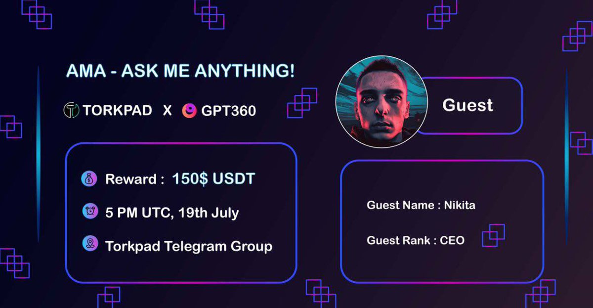 Exciting Announcement! 

🔥TOKPAD special AMA session with GPT360🔥

🗓Date: Friday , 19th July
🔜Time: 5PM UTC
📍Venue: t.me/TorkPad
💵Reward: 150$ for 2 winners

How to Participate: Ask your question in our Official Twitter and  participate in the contest.

🎙Get