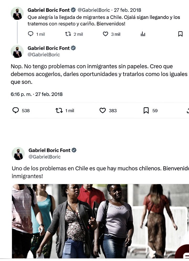 🧵1/10: Nunca hago hilos pero me tomé la libertad para derribar minuta zurda de echarle la culpa a Piñera que ya no convence a nadie y hemos leído tanto hoy.

Partimos con Boric y su complacencia con la inmigración sin papeles (ilegal) 

Continua 🧵 👇🏻