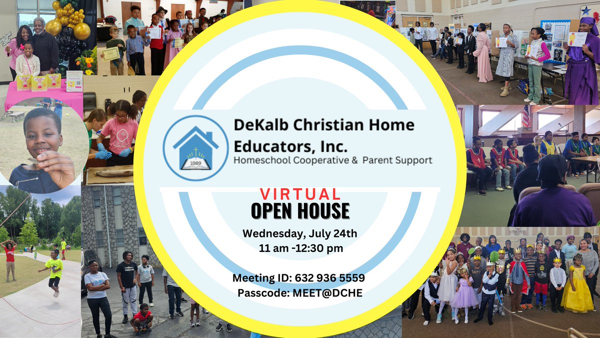 dcheeducators's tweet photo. 🎉 Join Us for a Virtual Open House! 🎉
📅 WHEN: Wednesday, July 24th
🕚 TIME: 11:00 AM - 12:30 PM
📍 WHERE: Online via Zoom
🔗 Join Zoom Meeting
💻Visit our website, https://t.co/VgUDVDjEjj
See you there! #Homeschooling #OpenHouse #DCHE #ChristianEducation #HomeSchoolCommunity https://t.co/xrOZ5lEBEq