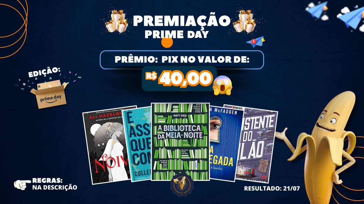 livrosbananami1's tweet photo. 🎁PRIME DAY PREMIADO 2🎁

- Vamos presentear com um livro ou Pix quem:
❤️Nos Seguir e🔁Dar RT aqui
💭Comentar qual livro já comprou no PD
📝Preencher o Formulário do Sorteio exclusivo para participantes no link fixado no Canal: 
👉 https://t.co/4JsyU5nKO1

📆 Resultado: 17/07 https://t.co/jwaWAXxIEz