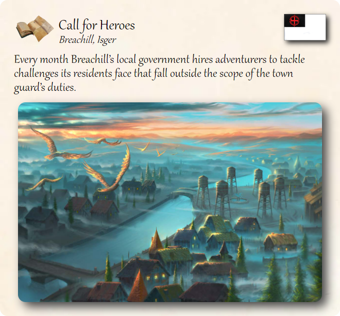 GolarionToday's tweet photo. Call for Heroes
#Breachill #Isger #CallForHeroes
https://t.co/SqwwPFCyEI
Every month Breachill’s local government hires adventurers to tackle challenges its residents face that fall outside the scope of the town guard’s duties. https://t.co/rGRRzCI1a9