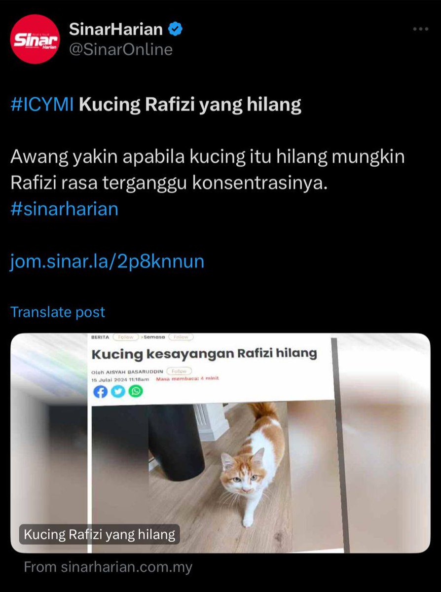 Minta rakyat tolong cari kucing dia supaya kosenterasi dia tak terganggu. 

Harap menteri akan bertabah agar formula terus berjalan.