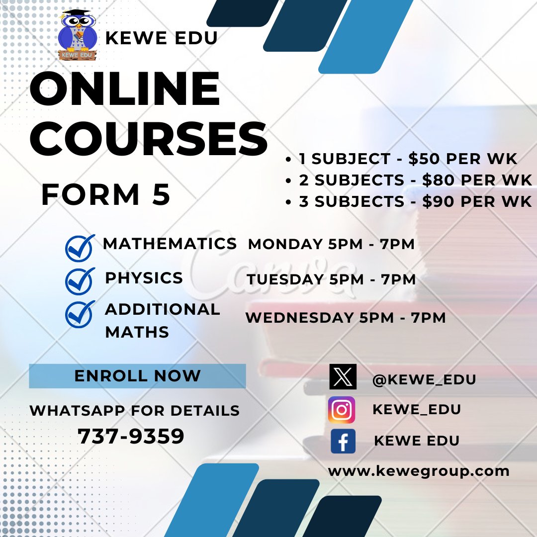 kewe_edu's tweet photo. #form5 #csec #Onlineclasses #trinidadandtobago #Math #physics #addmath 2024 https://t.co/5GcVF8Kv7C