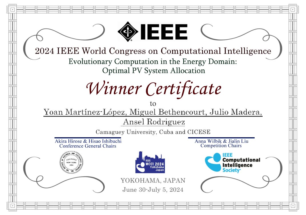 madera_julio's tweet image. Thrilled to Share Our Latest Achievement!
We're excited to announce that our team has taken 1st place at the IEEE World Congress on Computational Intelligence applied to energy problems!
#ComputationalIntelligence #EnergyDomainOptimization #IEEEWCCI #TeamWork
