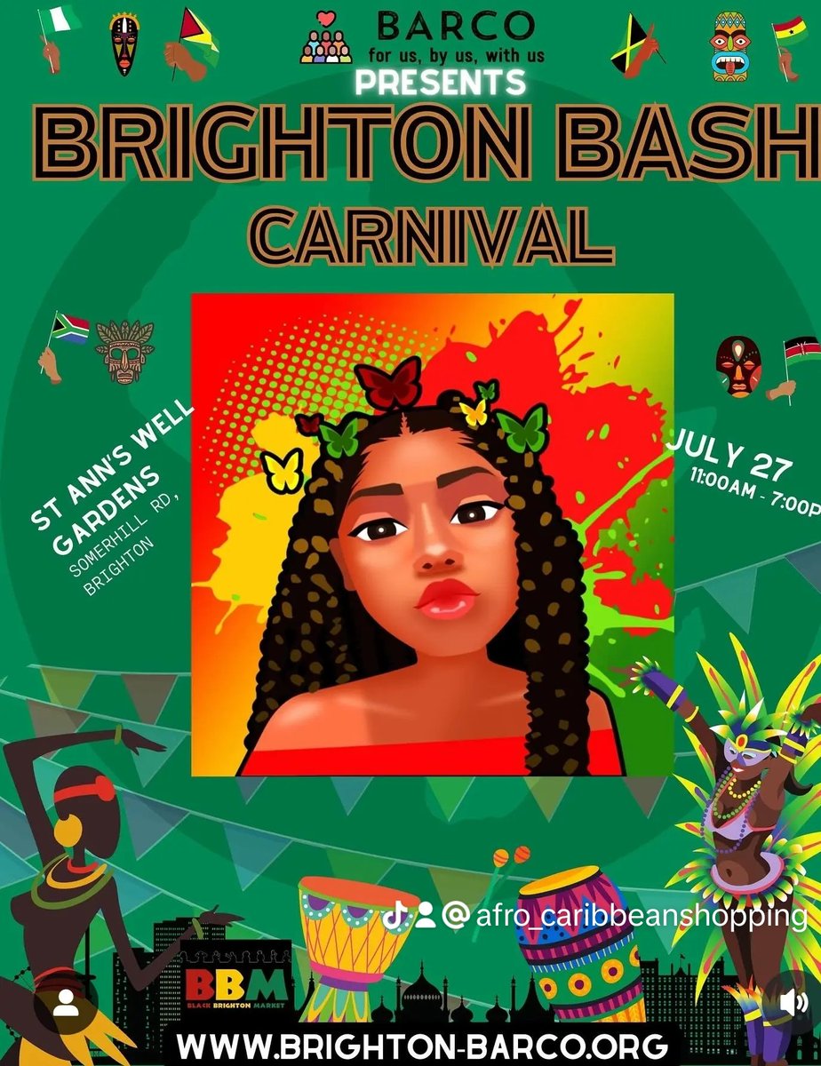 Join Melanin World Plus at the Brighton Bash Carnival on Saturday 27th July 2024 - St Ann's Well Gardens - Hove 11am - 7pm. There will be lots to do for all the family including live music. We can't wait to see you there ❤️💛💚
#Brightonbashcarnival #BARCO