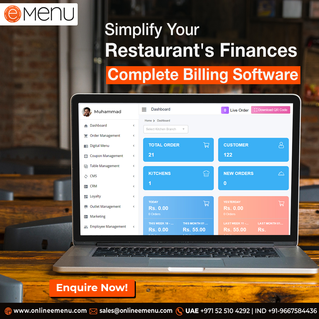 Emenuonline's tweet image. 🍽️ Simplify Your Restaurant’s Finances with E-Menu! 💼
Introducing our complete billing software designed specifically for restaurants. Manage orders, track customers, and streamline your operations all in one place.
Visit: onlineemenu.com
#RestaurantManagement #EMenu