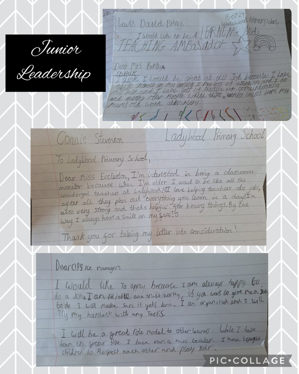 A fantastic morning yesterday reading the Junior Leadership applications. So proud of the children's enthusiasm and sense of Ladywood pride when showcasing their interests in the roles! <a href="/LadywoodKH/">Ladywood Primary School</a> <a href="/MissBentleyLW/">Miss Bentley LW</a> <a href="/MrStevensLW/">Mr Stevens</a> <a href="/MissEcclestonLW/">Pine Tree Class</a> <a href="/MissJackson/">Julianne Jackson</a> <a href="/MissOakSmithLW/">Oak Tree Class</a>