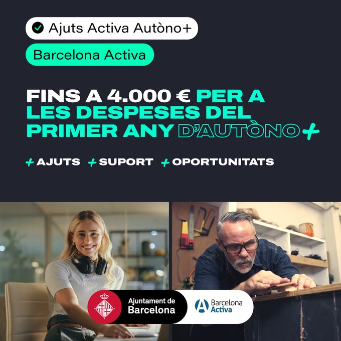 autonomsctac's tweet photo. 🟠Ets treballador autònom@ de la ciutat
de #Barcelona?
🍋Barcelona activa t'ajuda amb un màxim de 4.000 euros.
🍏Tota la informació la pots trobar en aquest enllaç
👉 ℹ️ https://t.co/zCEb0lSGRd
#youllneverWorkalone https://t.co/yxHh6B4XHq
