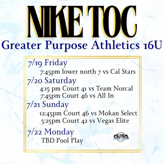 Heres my schedule for Nike TOC