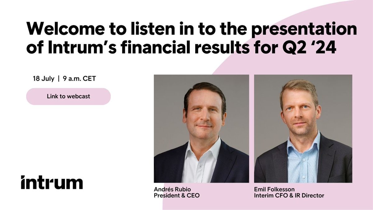 <a href="/IntrumGlobal/">IntrumGlobal</a>'s financial results for the second quarter is published. Andrés Rubio, CEO and Emil Folkesson, Interim CFO &amp; IR Director, will share more details at 9:00 CET - welcome to register and join the webcast: Intrum Q2 Report 2024 (financialhearings.com)