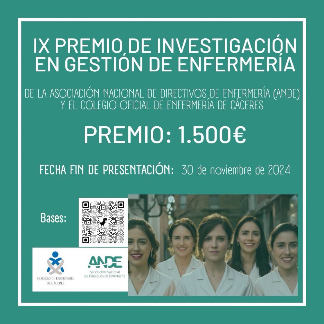 ANDE Directivos Enfermería (@andeorg) on Twitter photo ✅✅ Recuerda que hasta el 30 de Noviembre de 2024 está abierta la convocatoria del IX premio de Investigación en Gestión de Enfermería de <a href="/ANDEorg/">ANDE Directivos Enfermería</a> y <a href="/COE_Caceres/">Colegio Enfermería Cáceres</a> Bases y modelos de presentación: ande.org/ix-premio-de-i… ✅✅ Recuerda que hasta el 30 de Noviembre de 2024 está abierta la convocatoria del IX premio de Investigación en Gestión de Enfermería de <a href="/ANDEorg/">ANDE Directivos Enfermería</a> y <a href="/COE_Caceres/">Colegio Enfermería Cáceres</a> Bases y modelos de presentación: ande.org/ix-premio-de-i…