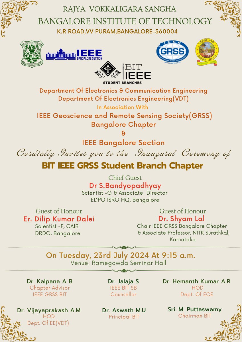 ieeegrss_blr's tweet image. Exciting news!

A new student branch chapter at the historic @bitsince1979 awaits, along with a one-day workshop on &quot;Recent Algorithms for Geoscience and Satellite Remote Sensing Data Analysis&quot;

Register now - docs.google.com/forms/d/e/1FAI…

#gis #geoscience #remotesensing #workshop