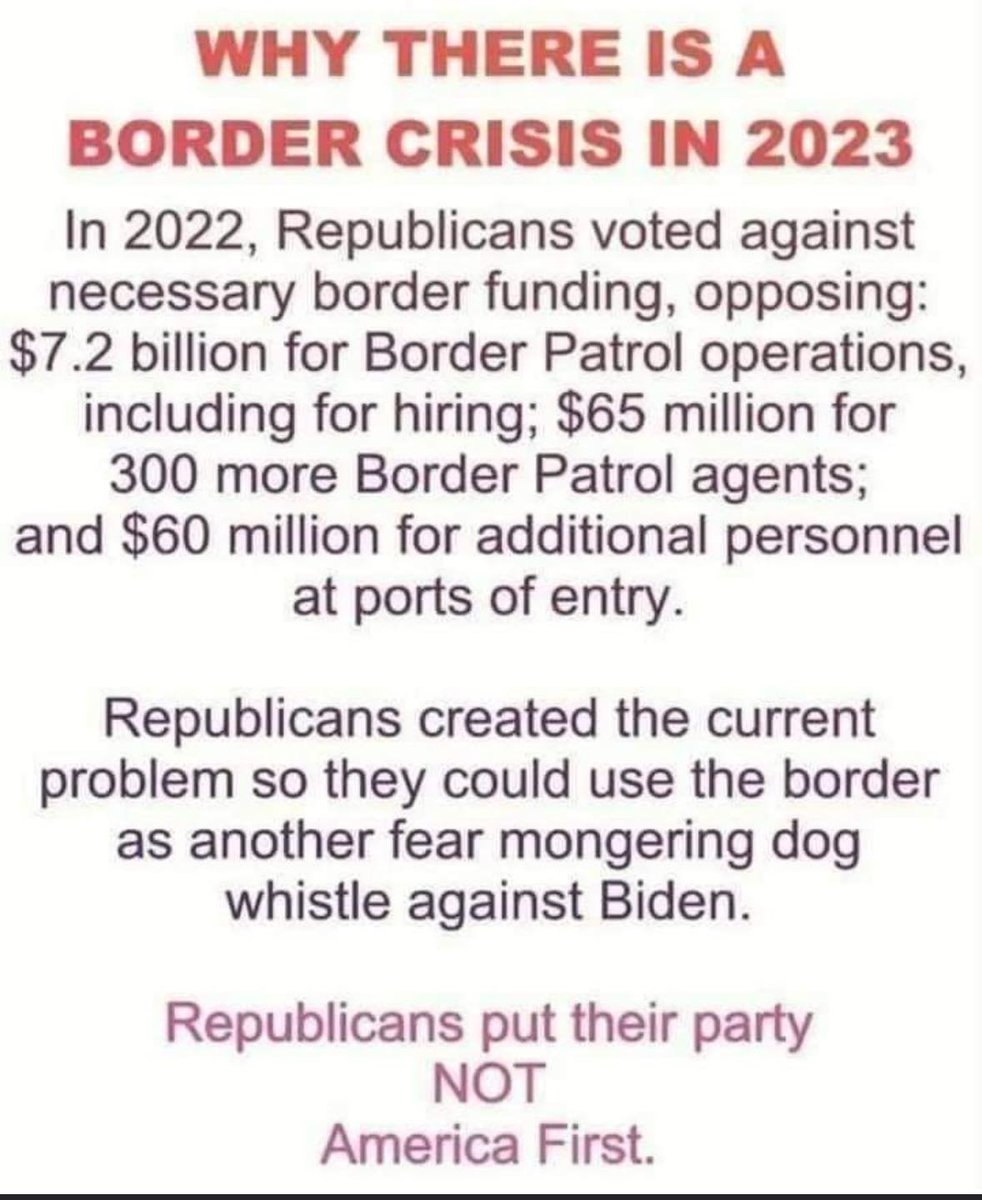 PeteRepeat97432's tweet photo. @baggy615 @Young25Tim You're a fool if you think the #MAGARepublican politicians are going to close the border.  

It's one of the few campaign issues they can propagandize for their benefit. https://t.co/aKn2TCYWrt