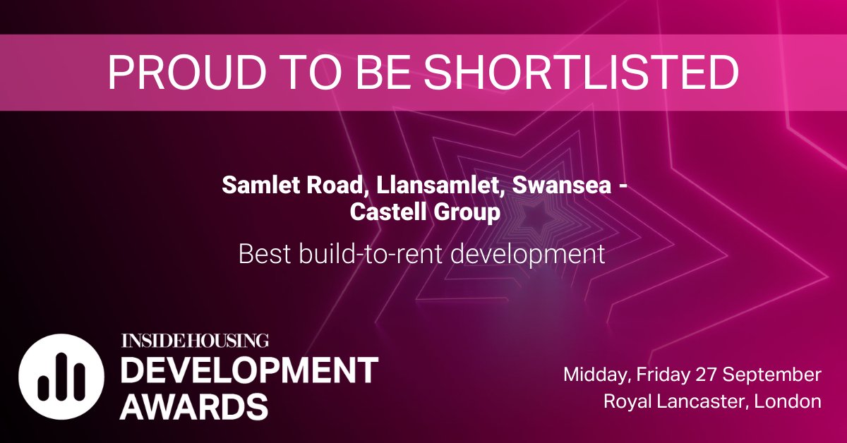 Castell Group are thrilled to announce that we have been nominated for the Best Build to Rent Development for our Samlet Road project in partnership with @Caredigltd ! 🎉