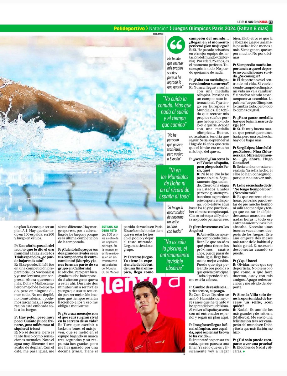 DeportesOlímpicos (@olympicdeportes) on Twitter photo A 8️⃣ días de los Juegos Olímpicos de París...
<a href="/jrodriguez_89/">José Rodríguez</a> entrevista a <a href="/hglezoliveira/">Hugo González OLY</a> 🇪🇦 en <a href="/MarcaTMF/">MARCA Polideportivo</a>
Hugo competirá en tres pruebas:
200 espalda 🥇 Mundial Doha 24
100 espalda 🥈 Mundial Doha 24
200 estilos A 8️⃣ días de los Juegos Olímpicos de París...
<a href="/jrodriguez_89/">José Rodríguez</a> entrevista a <a href="/hglezoliveira/">Hugo González OLY</a> 🇪🇦 en <a href="/MarcaTMF/">MARCA Polideportivo</a>
Hugo competirá en tres pruebas:
200 espalda 🥇 Mundial Doha 24
100 espalda 🥈 Mundial Doha 24
200 estilos