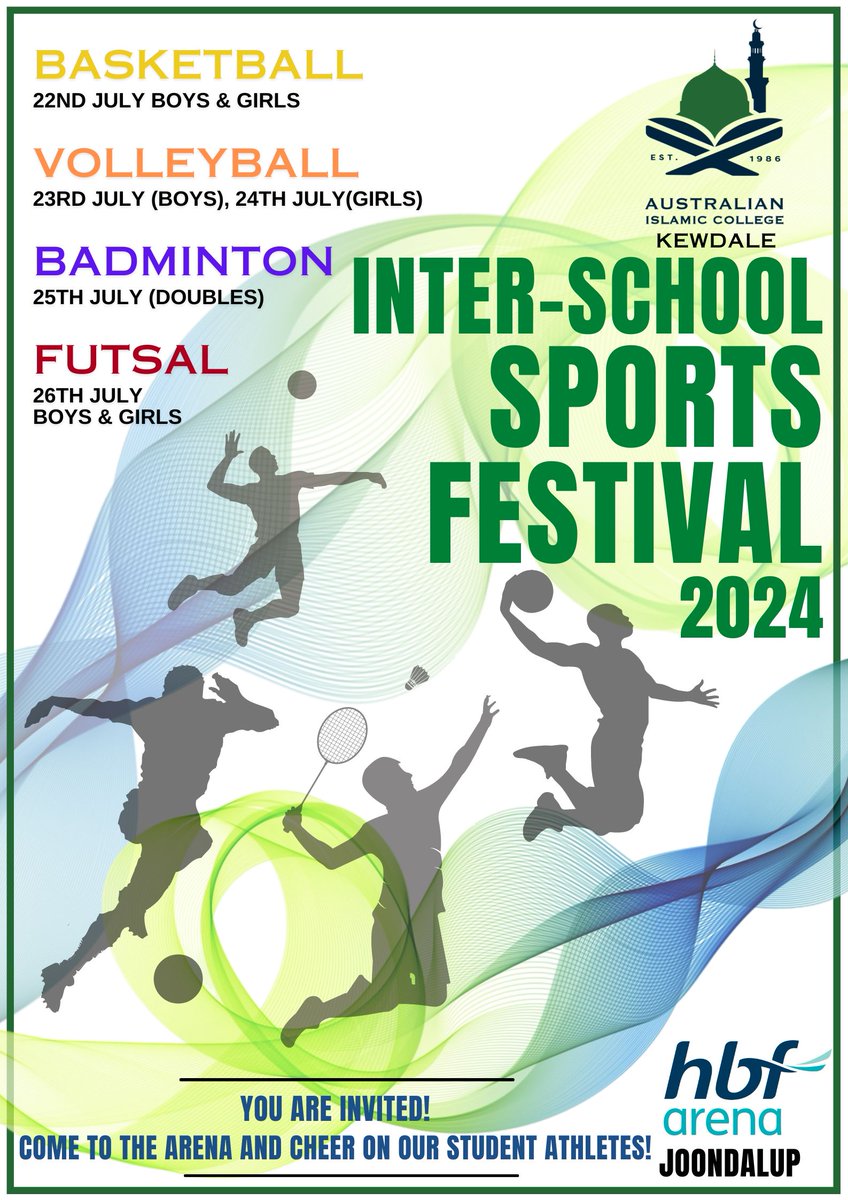 AIslamicCollege's tweet photo. Get ready for an action-packed week at the AIC Kewdale - Inter Schools Sports Festival 2024!
Come to the arena and cheer on our student-athletes! Let’s bring the energy and show our school spirit! 
Let the games begin! 
#AICSportsFestival 
#Kewdale
#SchoolSpirit 
#StudentAthletes https://t.co/vnvEYMUbsu