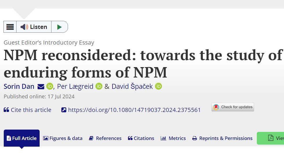 Free access: <a href="/Sorin1Dan/">Sorin Dan</a>, <a href="/soapl/">Per Lægreid</a> and David Špaček introduce their special issue of 7 papers on the current state of the #NewPublicManagement reform paradigm in administrative theory and practice tandfonline.com/doi/full/10.10…