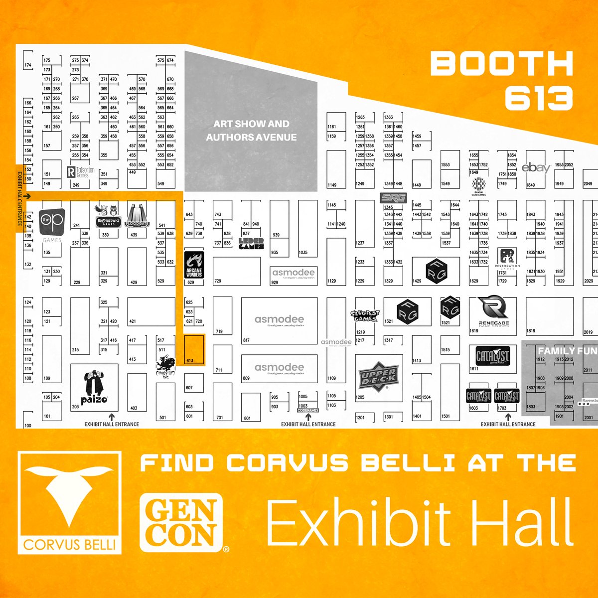 Del 1 al 4 de agosto podrás encontrarnos en el booth 613 de <a href="/Gen_Con/">Gen Con</a> . Pásate para conocernos, probar nuestros juegos y conseguir las últimas novedades de <a href="/corvusbelli_/">Corvus Belli Official</a>