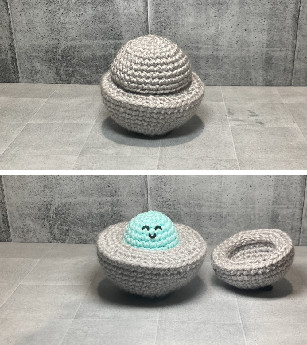 Halle_Uchida's tweet image. デーモンコアのあみぐるみです
（蓄光毛糸で光ります）