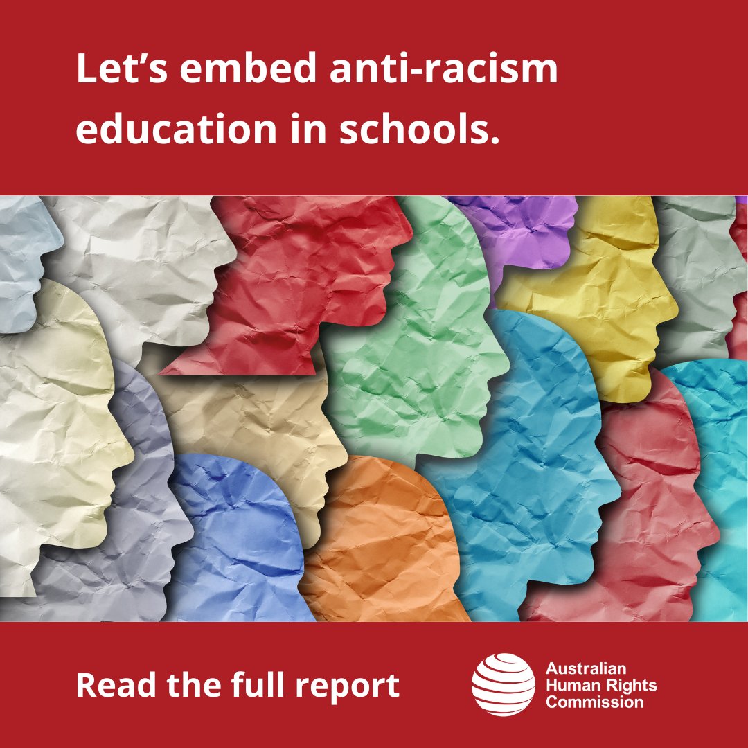 A new report from the Commission is recommending that anti-racism education be embedded in schools so students can learn in safe and supported environments and develop the racial literacy needed to tackle racism. loom.ly/K9PsdRA   #AusHumanRights #StopRacism