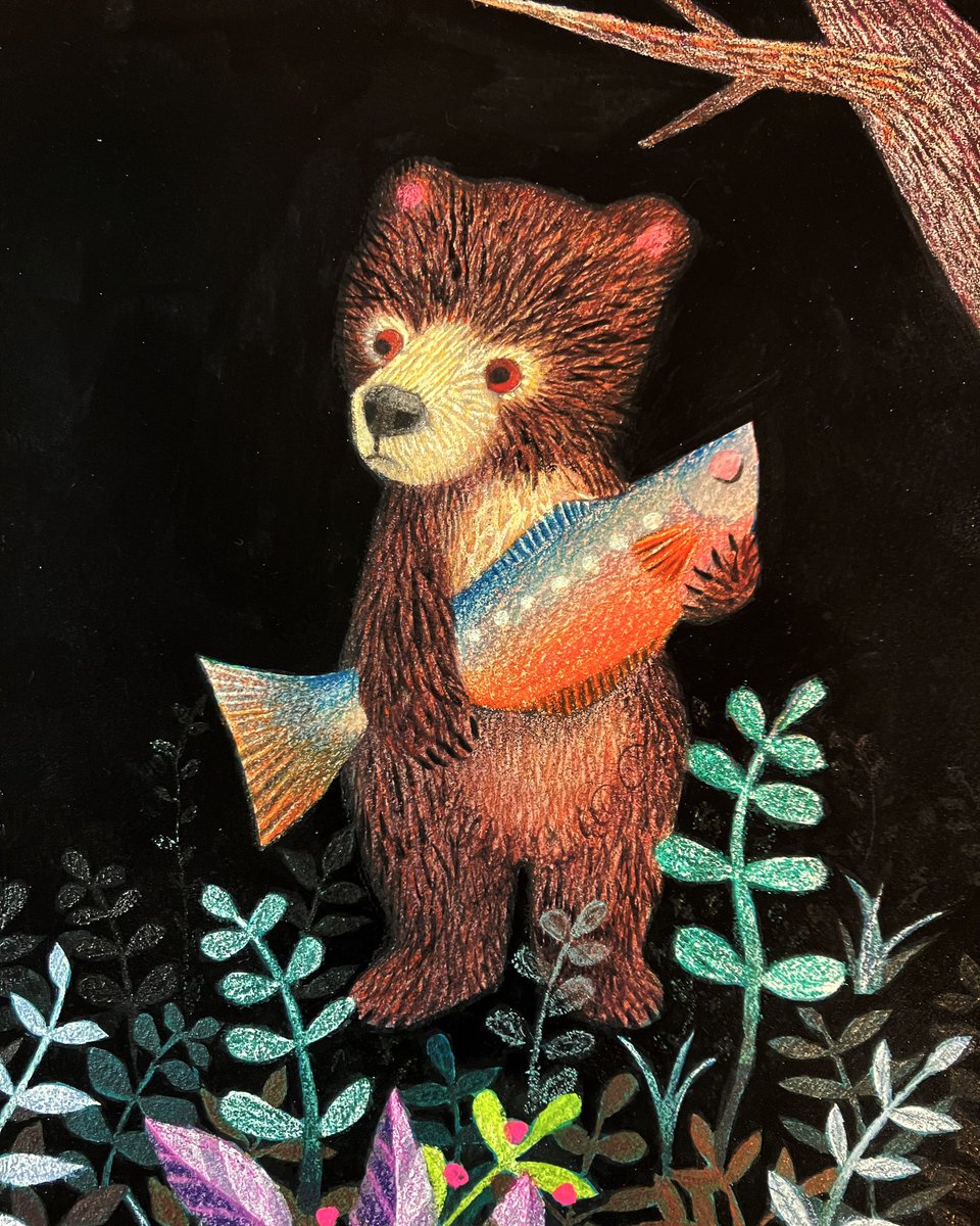o2d1k2r1's tweet photo. 森にいるクマとサカナ
#アナログ絵 #paintonpaper #動物イラスト #animalillustration https://t.co/nxaxilV9PW