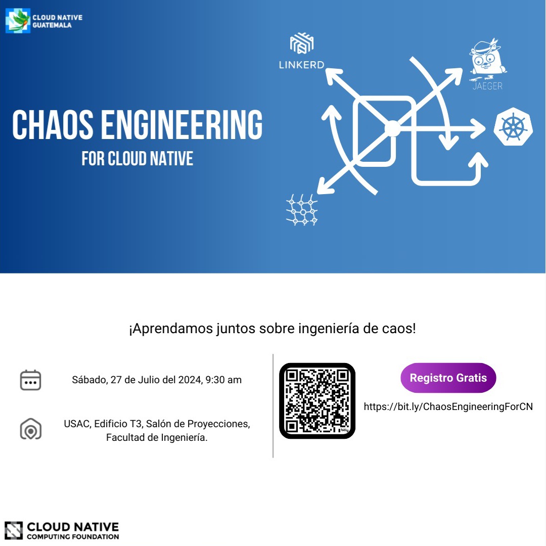 cloudnativegt's tweet photo. Hola! Este sábado 27 de julio tendremos un evento sobre Ingeniería del Caos

🕐 sábado, 27 de julio 2024, 9:30 a 12:00 Horas.
📍Salón de Proyecciones, T-3, USAC, Zona 12.

Link de Registro:
https://t.co/cHHgw4PHVL

Más detalles ⬇️ https://t.co/DKX9N1xVqb
