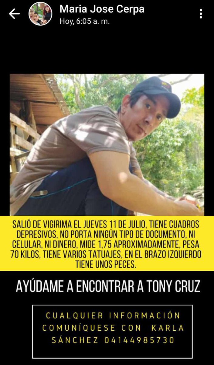 Chacharola17's tweet photo. #Guacara
#Vigirima
#Carabobo
#busca
#desaparecido
#ayuda https://t.co/14XdkR3uOJ