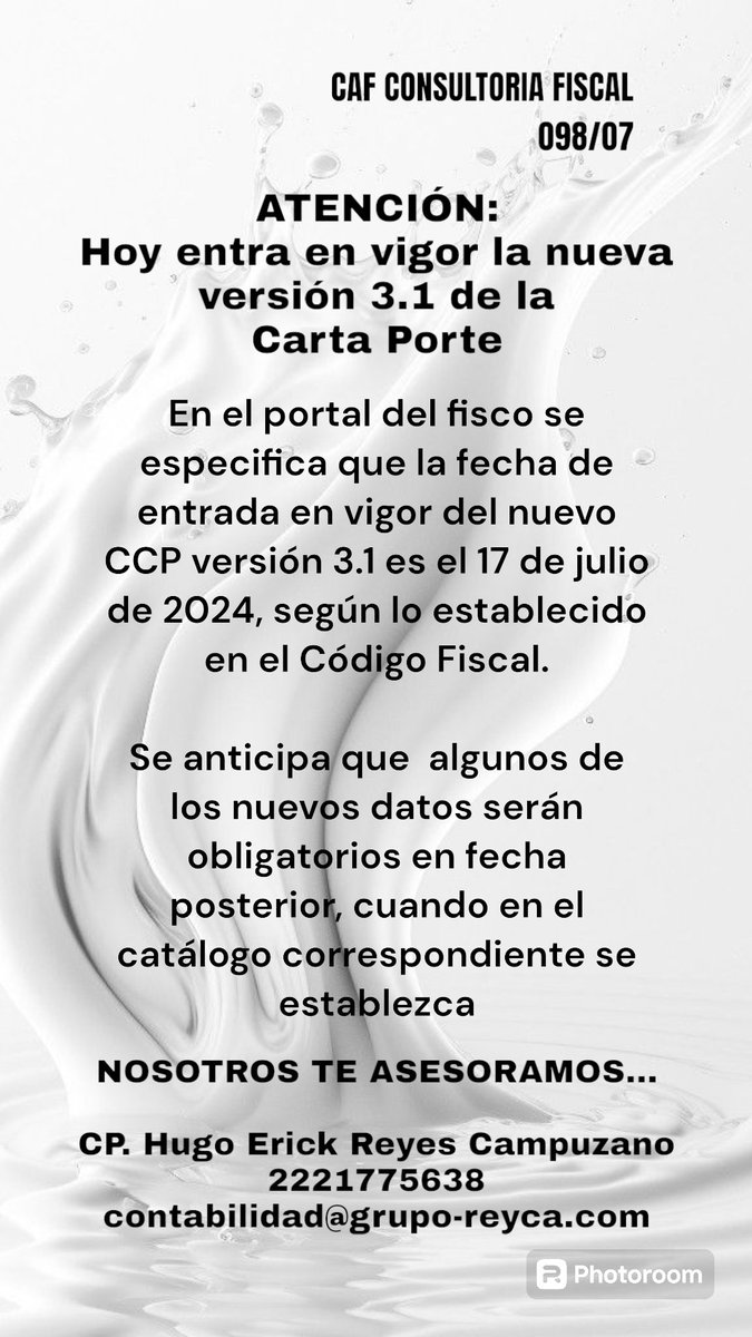 ReycaAgua's tweet photo. NOSOTROS TE ASESORAMOS
CP. Hugo Erick Reyes Campuzano
2221775638
contabilidad@grupo-reyca.com https://t.co/t3q5zmUSec