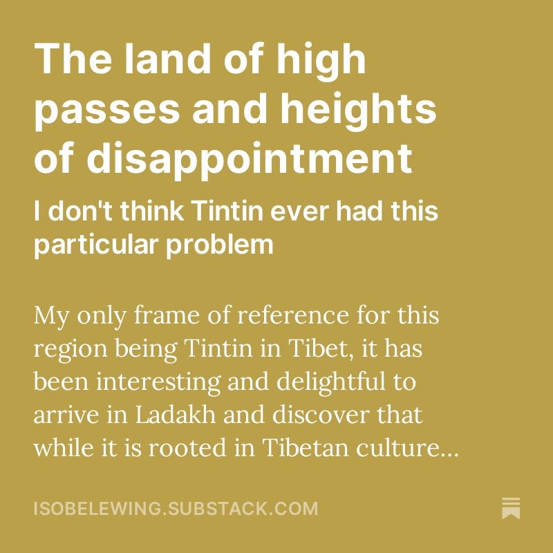 Writing from Ladakh where we are starting our bikepacking adventure. It has not been without incident and it’s only been 5 days in India! Read about it here: isobelewing.substack.com/p/the-land-of-…