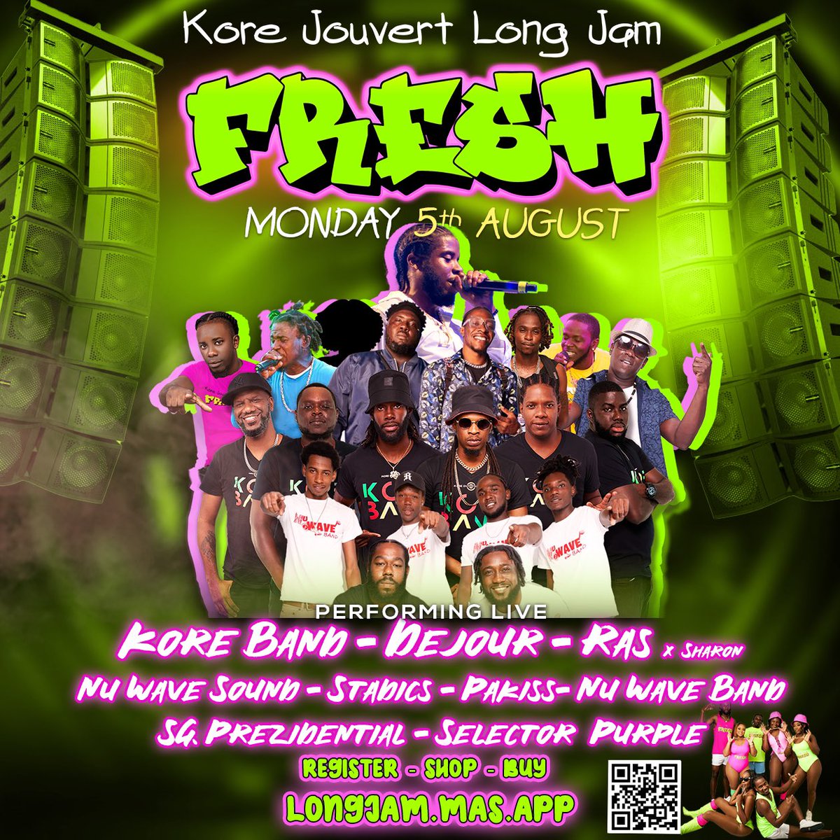 TheKoreTeam's tweet photo. 🎉🎶 Get set for FRESH Jouvert Long Jam* on August 5th! 🎶🎉

Electrifying lineup ft. Kore Band, Dejour, SG Prezidential &amp; more! 

Register at https://t.co/aUABNea08Z🌟

#FreshJouvert #LongJam2024 https://t.co/ocA7i6H7uT
