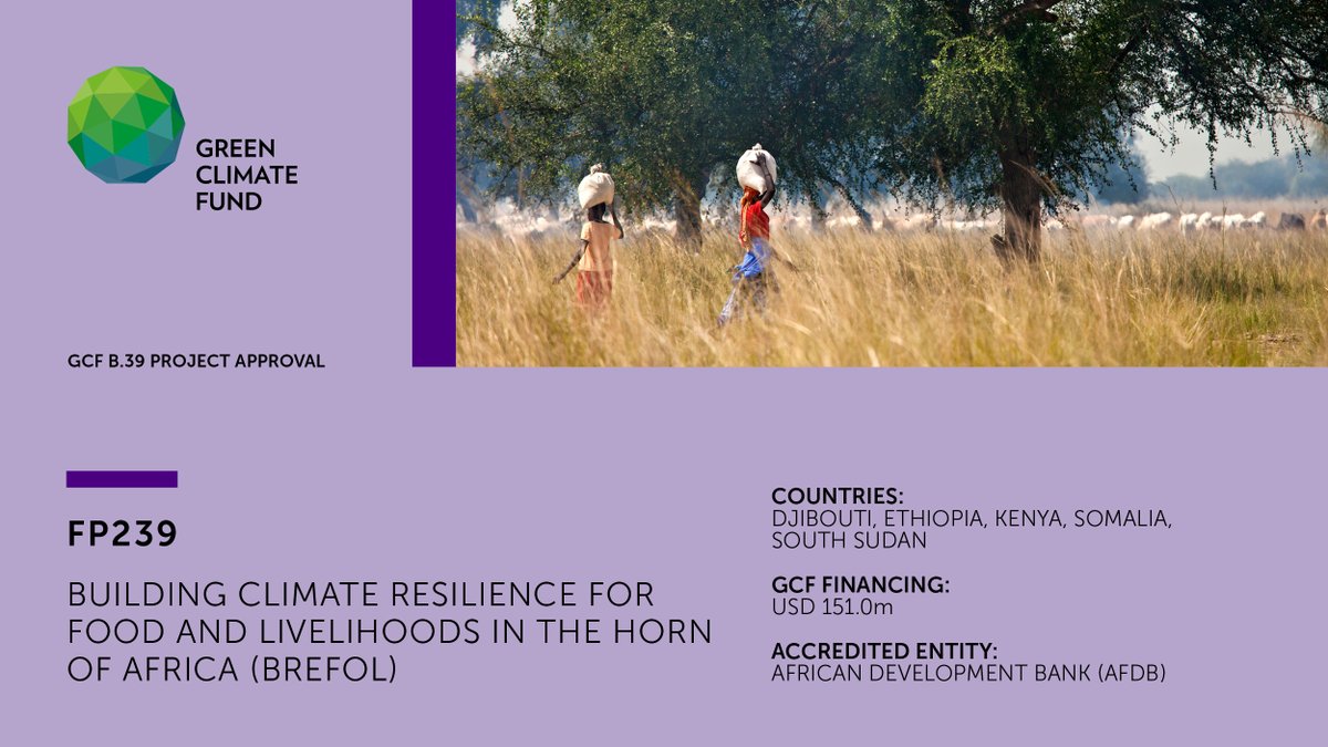 GCF Board #GCFB39 approved #adaptation #mitigation project FP239 with <a href="/AfDB_Group/">African Development Bank Group</a> to scale up climate-resilient and sustainable agriculture systems in 5 countries in the Horn of Africa 🇩🇯🇪🇹🇰🇪🇸🇴🇸🇸 — improving food security in the region. #ClimateAction g.cf/fp239