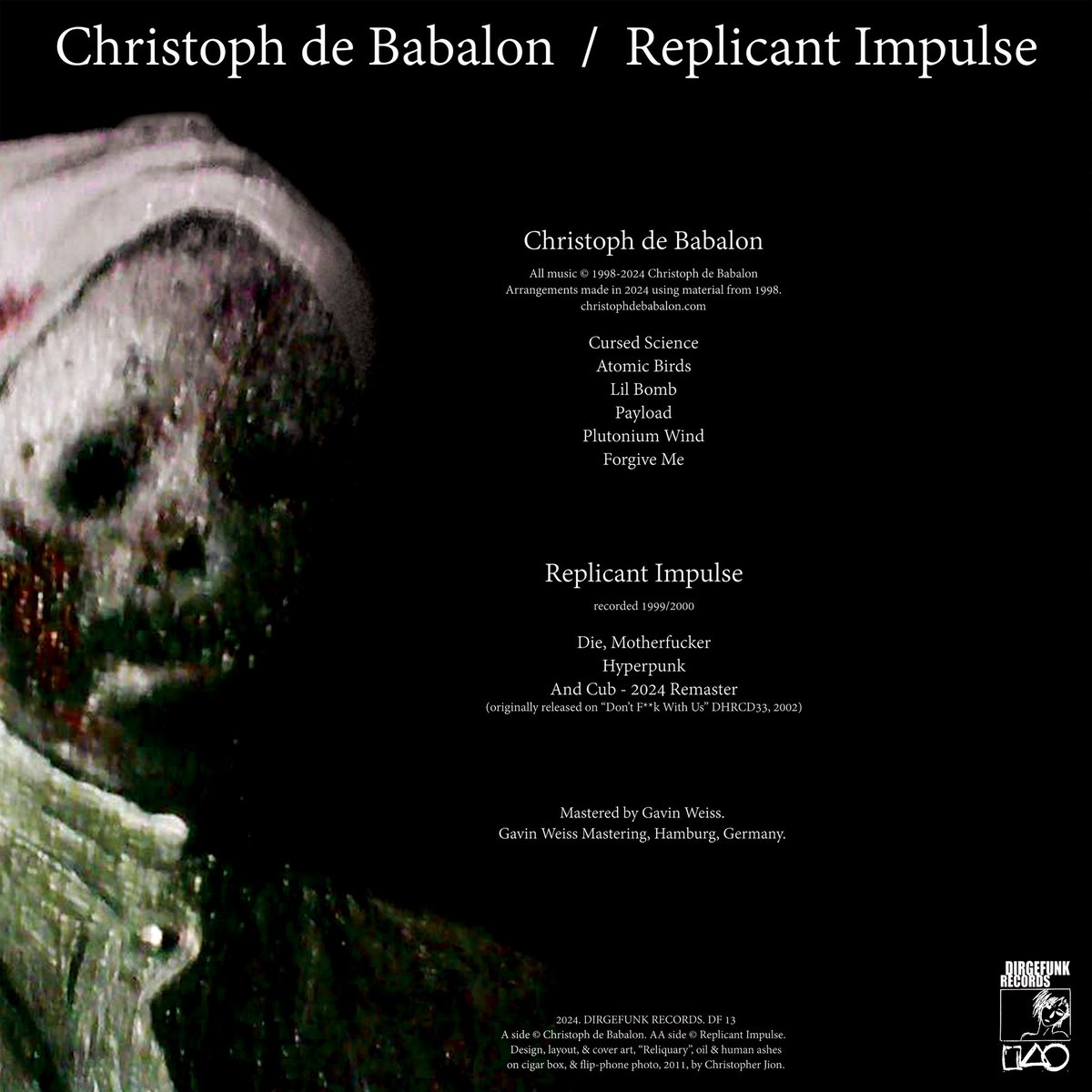 DIRGEFUNK's tweet photo. Christoph de Babalon / Replicant Impulse “Irreversible Corruption” split 12”  splatter vinyl on Bandcamp and shipping now. 🔈💥 https://t.co/62KrG7wJSc https://t.co/euzFIkbVfI
