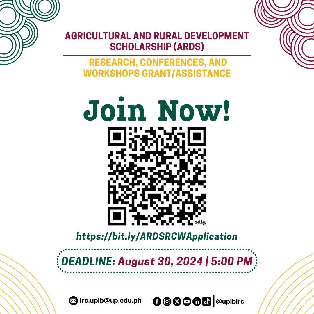 yelenaplays's tweet photo. Calling all UPLB student researchers and volunteers passionate about agriculture and rural development! 🔍

The application for the  ARDS Research, Conferences, and Workshops (RCW) Grant/Assistance is now open! ✨

#UPLB #researchgrant #funding https://t.co/agDkY7P0g0
