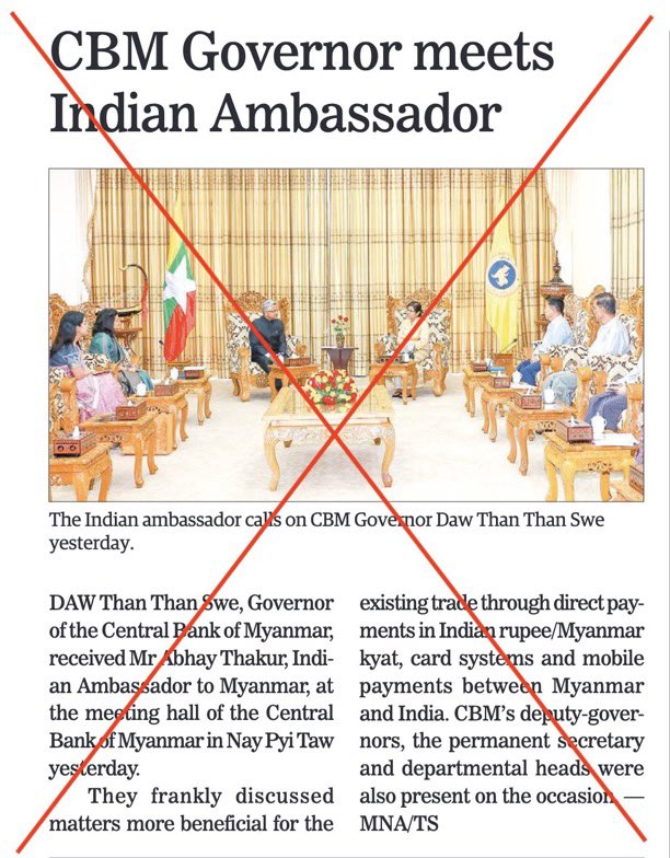 crystalkeyl's tweet image. India discussing financial cooperation and training with the #Myanmar military junta, and direct INR/MMK payments with Central Bank of Myanmar.

#India #stopsupporting #MyanmarMilitaryTerrorists