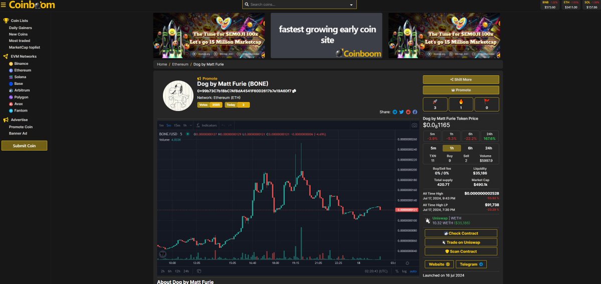 $BONE now listed on <a href="/coinboomX/">Coinboom.net</a> 

One of largest platforms for multi chain memecoins

Link: coinboom.net/coin/dog-by-ma…