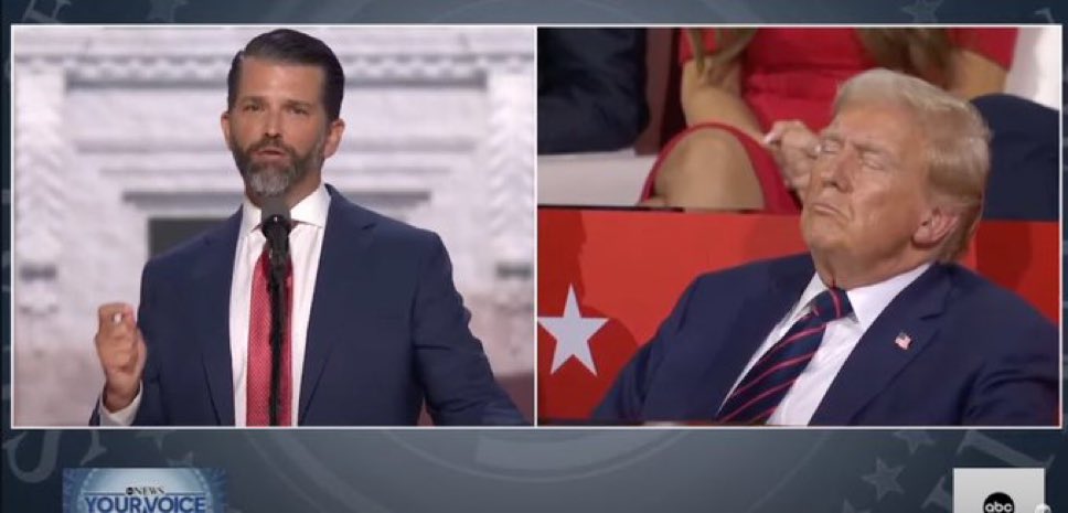 BREAKING: Donald Trump has fallen asleep during Don Jr’s speech. Looks like Donald Trump was one of the many participating in the 20% drop off  in viewership of the Republican National Convention since 2016.