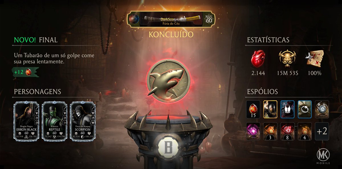 Acabei de concluir uma Partida da Kripta em Mortal Kombat mobile! Confira minhas estatísticas.