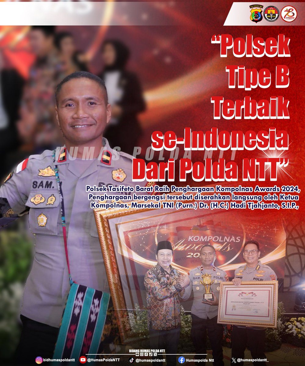 humas_polda_ntt's tweet image. Sobat Humas Polri
.
.
.
Polsek Tasifeto Barat Raih Penghargaan Kompolnas Awards 2024 sebagai Polsek Tipe B Terbaik se-Indonesia

#polda #kapoldantt #humaspoldantt #polresbelu #kompolnas_ri #kompolnasawards2024