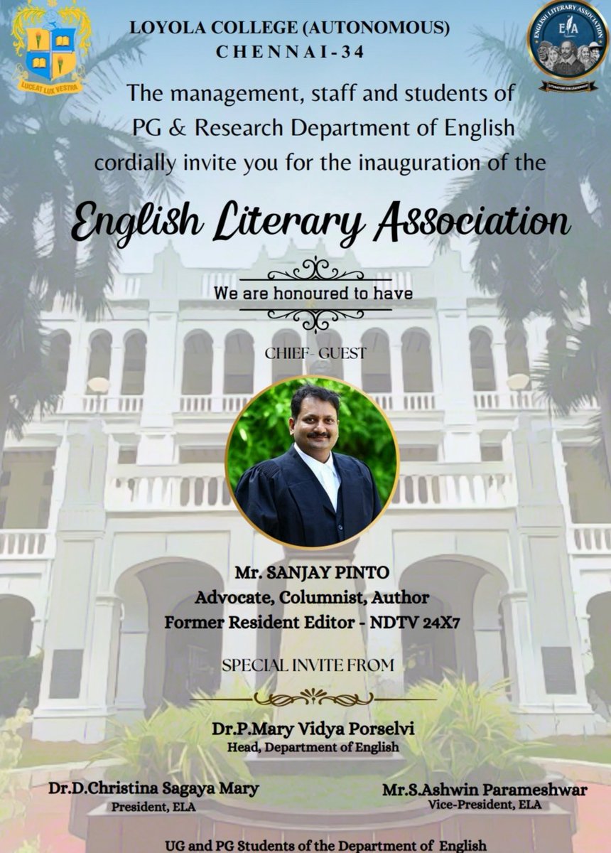 Sanjay_Pinto's tweet photo. Nostalgic memories as I visit my Alma Mater. It's not just @lcchennai but #BertramHall. This was where the #LoyolaHerald that I had founded was launched, where I won my first All-India #Debate & where I received the #BestOutgoingStudent Award 30 years ago! Goose bumps guaranteed. https://t.co/Pwt09IWDfU