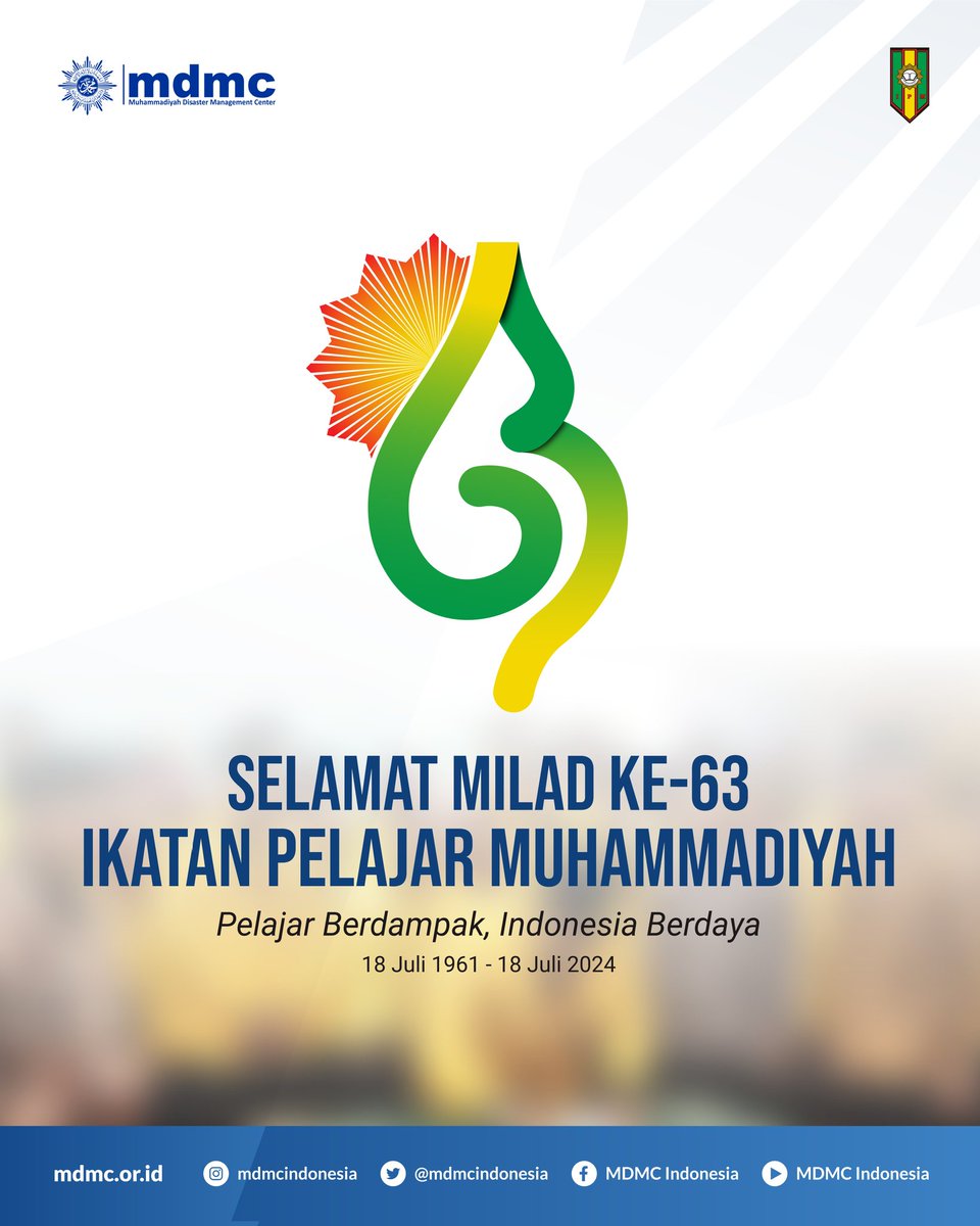MDMCIndonesia's tweet photo. Assalamu'alaikum Sobat Tangguh!!

Kami segenap keluarga besar Lembaga Resiliensi Muhammadiyah mengucapkan Selamat Milad untuk Ikatan Pelajar Muhammadiyah @ppipm yang ke 63.

63 tahun IPM, membangun generasi muda yang cerdas, berkarakter, dan berkemajuan. Barakallah.. https://t.co/2d3tmU2bwA