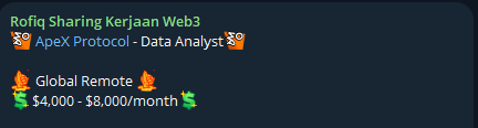 VonRofX's tweet photo. Buat yang cari #kerjadiweb3, banyak opening untuk posisi non-tech yang baru aja saya upload di channel.
Silahkan cek disini> https://t.co/LW01z9Nbyf
#kerjadicrytpo #lokerweb3 #lokercrypto #kerjaremote #kerjaremoteweb3 https://t.co/qXMJ5ytdak