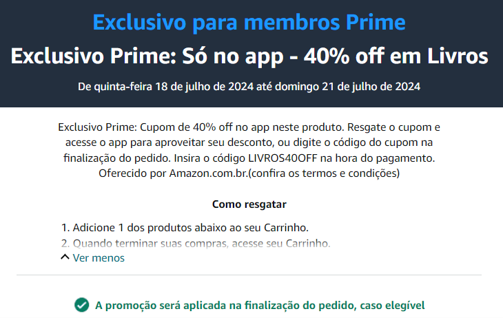 Mimese_'s tweet photo. 🚨CUPOM AMAZON!!!

Exclusivo Prime: Só no app - 40% off em Livros
🏷️CUPOM: LIVROS40OFF

Confira a lista: https://t.co/U7bRNi3YWX https://t.co/w1tPKOjwQj