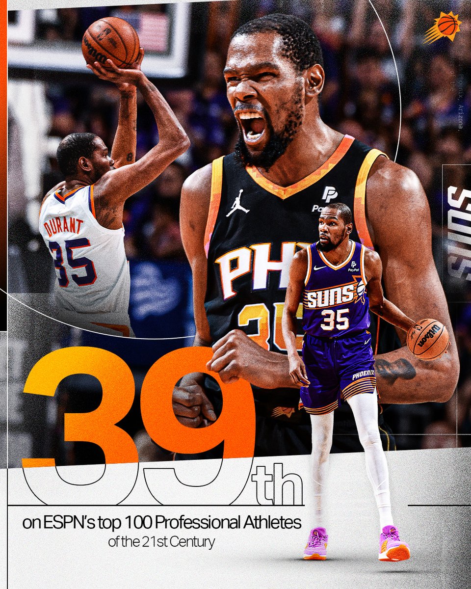 Suns's tweet photo. #39: Kevin Durant

☄️ 2x Champion
☄️ 2x Finals MVP
☄️ 14x All-Star
☄️ 11x All-NBA
☄️ 4x Scoring Champion
☄️ 2013-14 MVP
☄️ 2007-08 ROY https://t.co/beV32LHN5V
