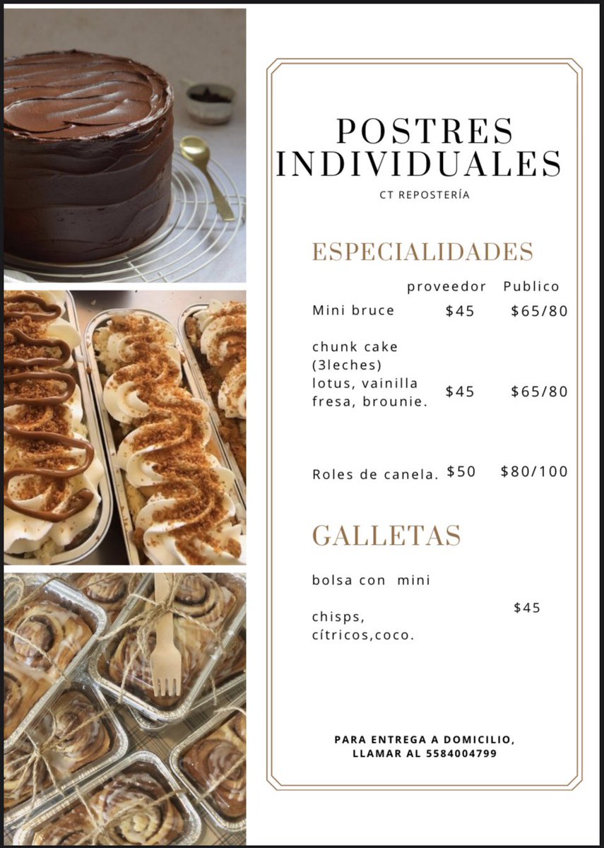 TCtallerculina3's tweet photo. Buenas noches buscamos cafeterías y restaurantes que puedan tener nuestros postres a consignación @LaRomaDF hacemos entregas a domicilio nos ayudan con un RT? Están súper deli 😁👌🏽 https://t.co/LLeh6AfCYX