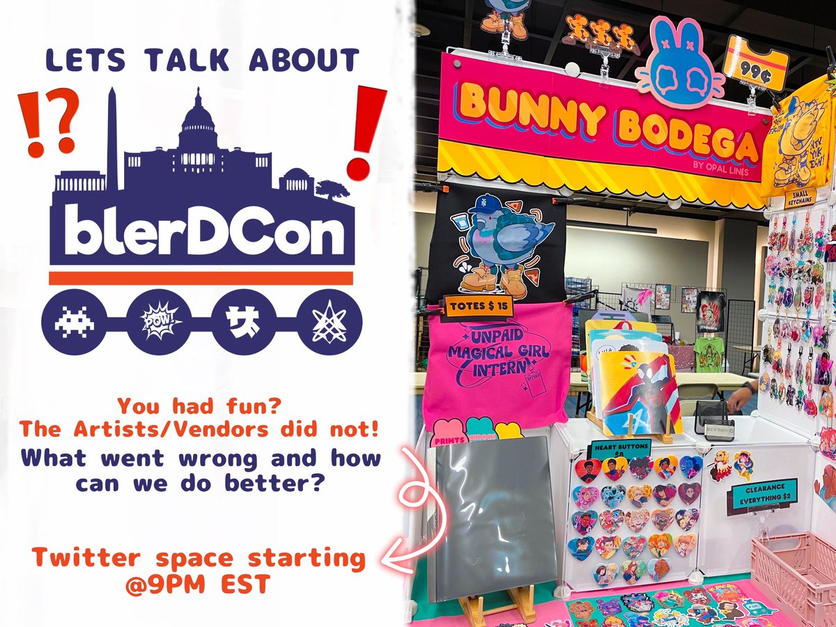 opal_lines's tweet photo. Let’s talk about BlerDCon‼️

I’ll be hosting a space with other artists and vendors from this past weekend to discuss accounts and details not covered in my thread and what can be done better.

I’ll be moderating to keep a concise conversation

⏰: Tomorrow July 18th @ 9PM EST https://t.co/ejjTHI0CtV